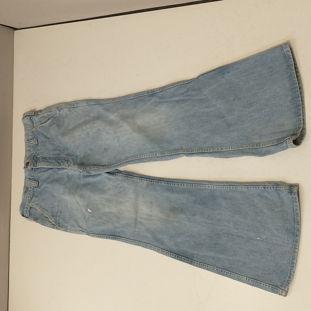 Vintage 70s Jeans 100% Cotton Light Wash Wide Leg Flare Blue Heavy Denim Lee